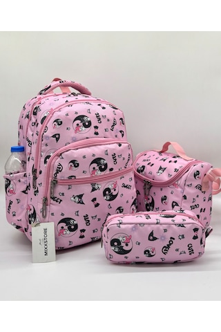 Folyo Beslenmeli Karakter Desen Okul Çantası Seti / Pembe