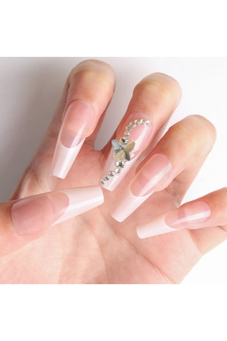 Elmaslarla Süslenmiş Yeni Moda Beyaz Fransız Tarzı Kelebek Tırnak 24 Parça Saf Arzu İns Tarzı Orta Bale Tırnak Sanatı Aletler Dahil Ys578