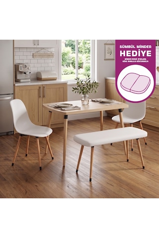 Vilinze Eames Sandalye-bank Argos Ahşap Mdf Sabit Mutfak Masası Takımı - 70x120 Cmtk-argos-70120-nn-dino-nb-eames-nb Beyaz