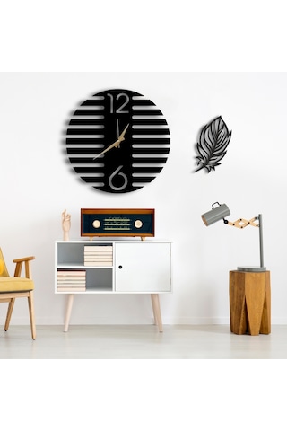 50X50 Dekoratif Duvar Saati + Ahşap Tablo 35 Cm (487867094) Siyah