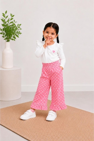 Toikids Pembe Puantiyeli Denım Bol Paça Pantolon Pembe