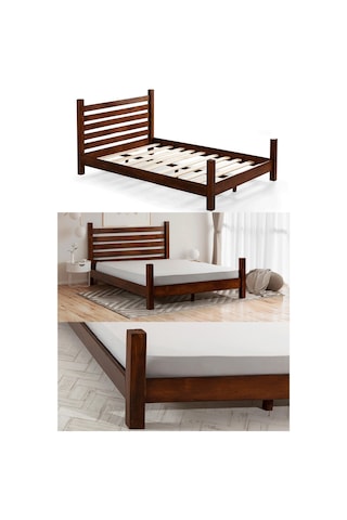 Elegans İthal Çam Masif Ahşap Karyola Ceviz Renk 120 200