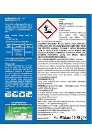 Raid Elektro Mat Kokusuz Tablet, 30'lu Sivrisineklere Karşı