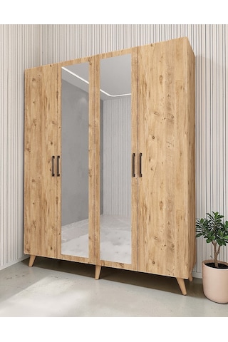 Alara Tamamı Mdf Aynalı Portmanto Vestiyer Ayakkabılık Çam 180 Cm - M2