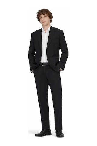 Siyah Desenli Modern Fit Yün Karışımlı Takım Elbise Siyah