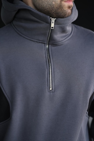 Madmext Füme Fermuarlı Yaka Kapüşonlu Erkek Sweatshirt E7161 Füme