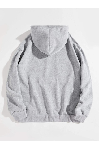 New Jersey Sweatshirt - Gri Baskılı Oversize Kapüşonlu Gri