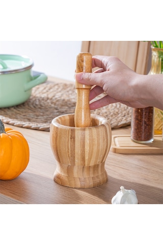 Porsima By-57 Doğal Bambu Havan Sarımsak Döveceği Sarımsak Ezici