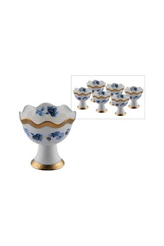 6lı Ayaklı Porselen Tek Kişilik Lokumluk/ Drajelik Blue-6092 Mavi