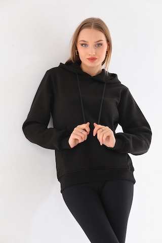 Everest Everst Kapüşonlu 3 İplik Şardonlu Kanguru Cepli Sweatshirt Siyah