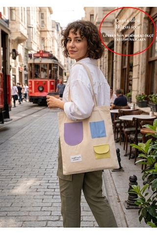 Smalltouch Kadın Kanvas Cırt Kapamalı Deri Garnili Omuz Çantası Ekru
