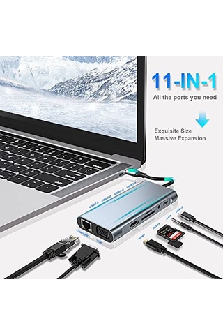 8 In 1 Usb C Yerleştirme Istasyonu 4k 60hz Hdmı Hdr Hdtv Hub Rj45 Ethernet 87w Pd Sd Microsd 2 Usb 3.0 Macbook Uyumlu Air Pro
