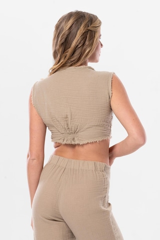 Kolsuz Deren Bel Bağlamalı Yazlık Müslin Bluz Vizon Vzn-vizon