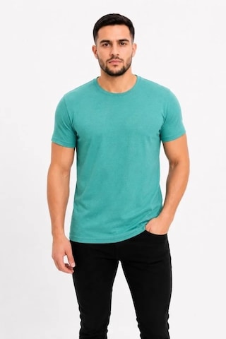 Defymoda Erkek Basic Tişört Bisiklet Yaka Kısa Kol Günlük Yazlık Slim Fit T-shirt - Su Yeşili