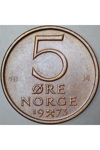 Norveç 5 Öre 1973 Basıldığı İlk Yıl.