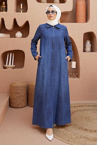 Neways 6568-denim Fermuarlı Ferace Koyu Mavi Koyu Mavi