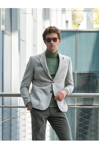 Erkek Yün Ceket Kırçıllı Slim Fit Mono Yaka Torba Cepli Çift Yırtmaçlı Ceket Ncs Jeans 4009-Bej