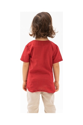 Eliş Şile Bezi Kısa Kol Şile Bezi Bisiklet Yaka Erkek Çocuk Tshirt Kırmızı 3051