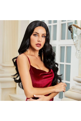 Uzun Boy Daalı Siyah Tül Peruk Renkli 12401478