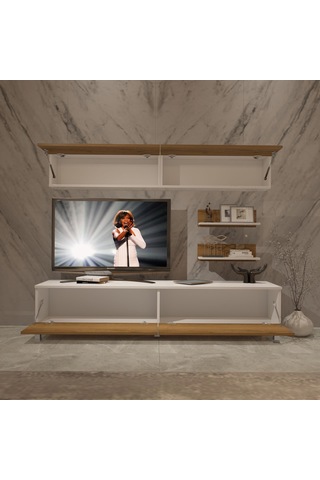 Decoraktiv Eko 5 Mdf Std Krom Ayaklı Tv Ünitesi Tv Sehpası Beyaz - Pera