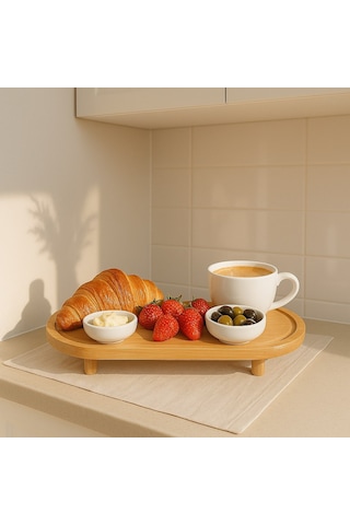 Qerhome Ayaklı Premium Bambu Sunum Tahtası 35 Cm X 14 Cm Beyaz
