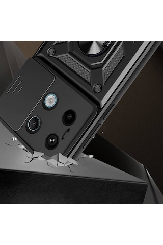 Ennar Xiaomi Redmi Note 13 Pro 5g Kılıf Magnetik Standlı Sürgülü Kamera Korumalı 360 Döner Yüzüklü Kapak Siyah