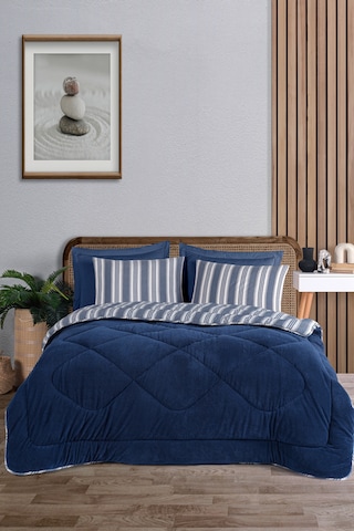 Comfort Set Yeni Nesil Wellsoft Yorganlı 3 Parça Çift Kişilik Soft Line Lacivert Lacivert
