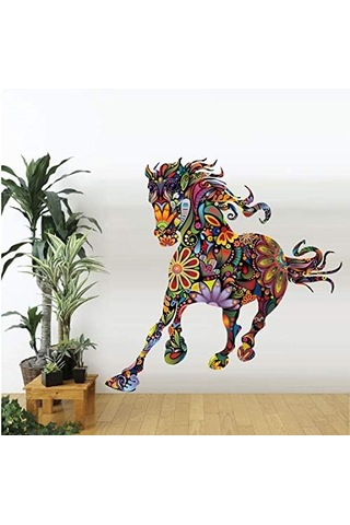 Vahşi Renkli Çiçek At Duvar Sticker Çiçek Desenli Pentium At Oturma Odası Yatak Odası Çıkartması Ev Dekorasyonu 60 60cm Şeffaf