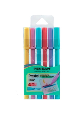Pensan Fosforlu Kalem 6 Renk Pastel Kesik Uç Çok Renkli