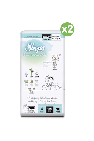 Sleepy Bio Natural Bebek Bezi 4 Numara Maxi Süper Paket 96 Adet 2'li