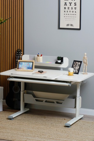 Vega Standart Yükseklik Ve Eğim Ayarlı, Çekmeceli Bilgisayar Masası, Ofis Ve Çalışma Masası Gri Gri