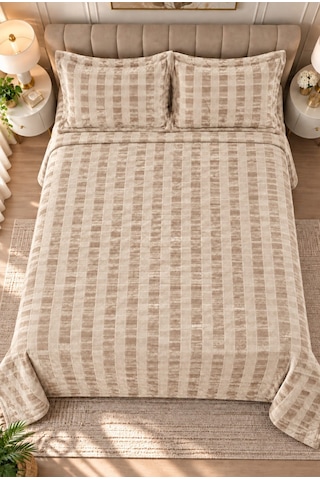 Kapreo Home Hennesey 3 Parça Comforter Yorgan Yatak Örtüsü Seti Çift Kişilik 240x260 Açık Kahverengi