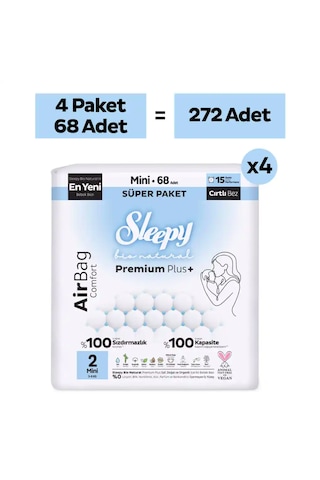 Sleepy Bio Natural Premium Plus Airbag Comfort Ultra Paket Bebek Bezi 2 Numara Mini 272 Adet