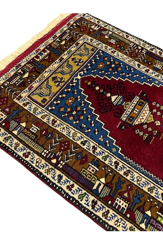 El Dokuma Sıfır Yahyalı Seccade 85x126 Kök Boya %100 Yün Namazlık Lacivert