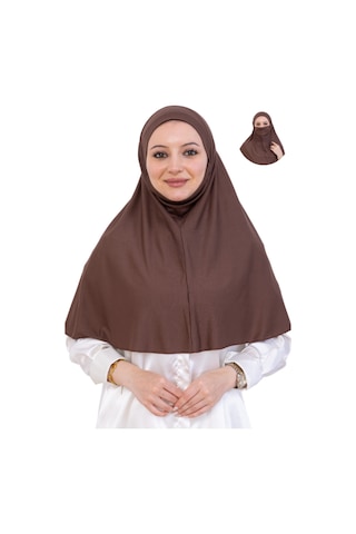 Modish Group Hazır Başörtüsü Pratik İslami Giyim Penye Peçeli Türban Namaz İçin Yumuşak Eşarp Kahverengi