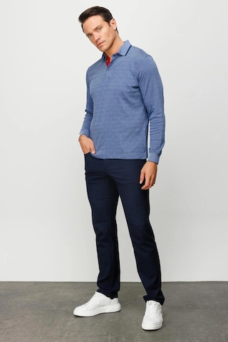 Desen Triko Erkek Polo Yaka Kare Desenli Uzun Kollu Sweatshirt Lacivert Lacivert