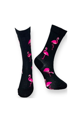 Me-vo Tekli Siyah Renkli Erkek - Kadın Unisex Esnek Nem Alabilen Pamuklu Flamingo Desenli Soket Çorap Siyah