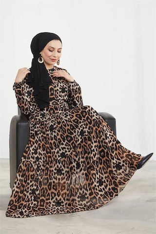 Neşeli Butik Kadın Şifon Kemerli Tesettür Elbise Sms027 Siyah