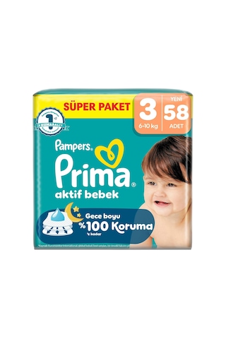 Prima Aktif Bebek Süper Paket 3 Beden 58 Adet