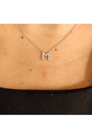 Oriental Kuyumculuk Jewellery Kadın Taşlı M Harfi Gümüş Kolye Gümüş