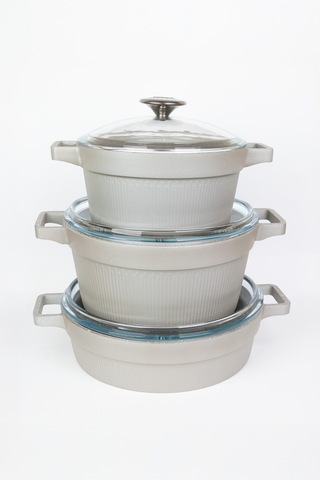 Masterchef Döküm 7 Parça Set Çizgili Tencere Gri