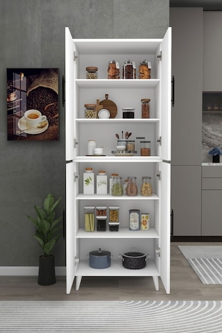 6 Raflı 4 Kapaklı Çok Amaçlı Dolap Beyaz - Mat Beyaz Çok Renkli