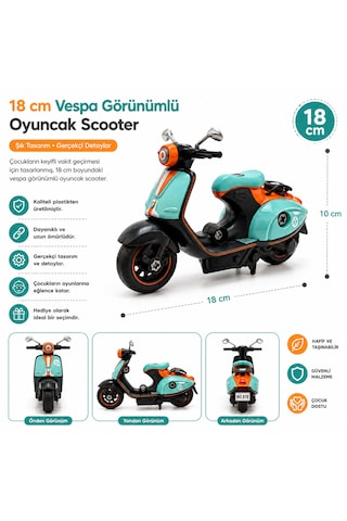 18 Cm Vespa Görünümlü Oyuncak Scooter Siyah - Yeşil
