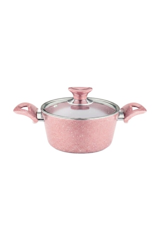 18 Cm Granit Derin Tencere Cam Kapak - Pembe Pembe