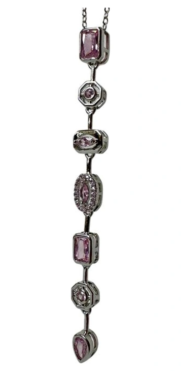 Uretti - Melik 9215 Yedi Element Taşlı Çelik Y Kolye - 2 Renk Şeçeneği Açık Pembe