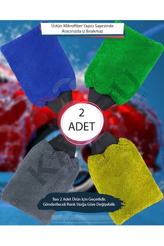 2 Adet Oto Yıkama Eldiveni, İçi Astarlı Süngerli, Cila Eldiveni, Mikrofiber Eldiven, Mikrofiber Bez