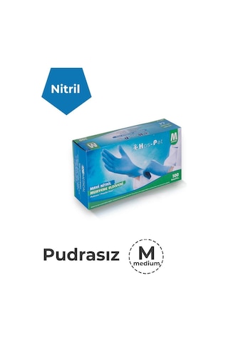 Mavi Pudrasız Nitril Muayene Eldiveni M-Has-Pet-20 Paket (Koli) 100'lü Kutu