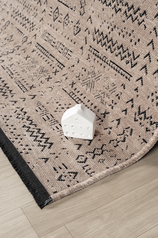 Gaia Bej Halı Yıkanabilir Kaymaz Taban Şönil Kilim Dokuma Pamuk Taban Kilim 10352 Bej