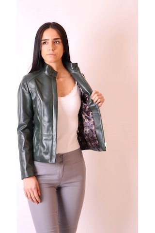 Hakiki Deri Hakim Yaka Slim Haki Ceket