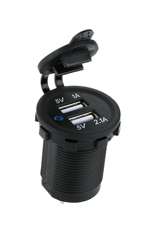 Moveevo Araba Motosiklet Usb Şarj Cihazı, 2 Usb Port 5v 2.1a/1a , Su Geçirmez Kapağı, Mavi Led Işığı, Dc 6-30v Girişi